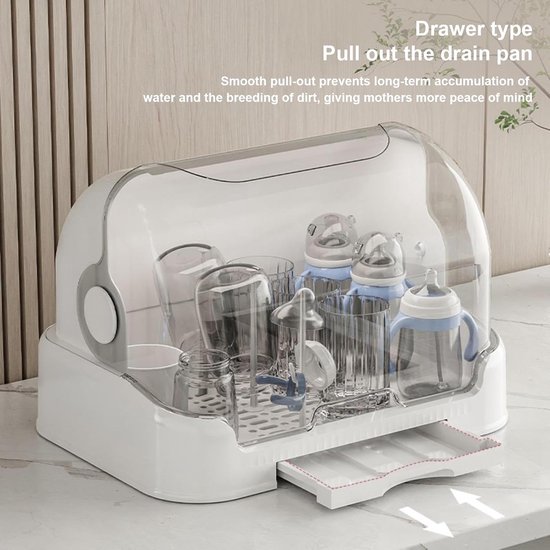 Fles Drogen Bak - Fles Opbergbox - Baby Flesjes - Verwijderbaar Waterbakje - 31.5 cm - Wit — afbeelding 4