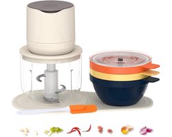 Kraftverdia™-3-in-1 multifunctionele elektrische keukenmachine-vleesmolen-blenders-Hakmolen-600ML + 3 kleurrijke 240ml kommen-Voor knoflook, noten, vlees, groenten en uien-kitchenaid