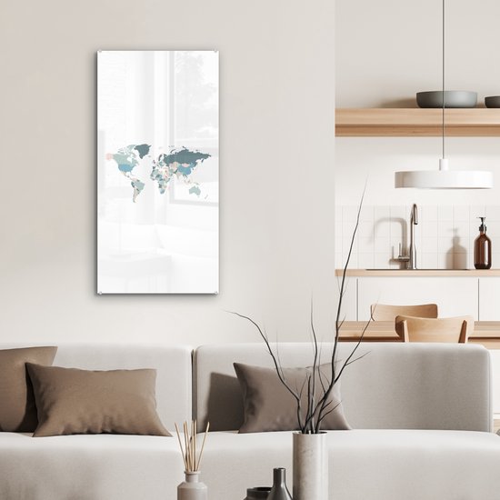 ® Glasschilderij 40x80 cm - Schilderij acrylglas - Wereldkaart - Pastel - Landen - Foto op glas - Muurdecoratie woonkamer - Wanddecoratie slaapkamer - Schilderijen