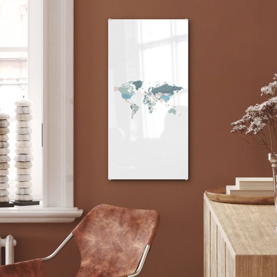 ® Glasschilderij 40x80 cm - Schilderij acrylglas - Wereldkaart - Pastel - Landen - Foto op glas - Muurdecoratie woonkamer - Wanddecoratie slaapkamer - Schilderijen