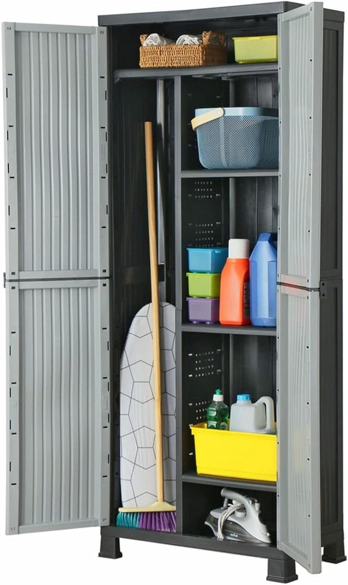 Plastic Kast - Opbergkast - Opruimen Organiseren - Compact Ontwerp - 68x39x171 cm - Grijs