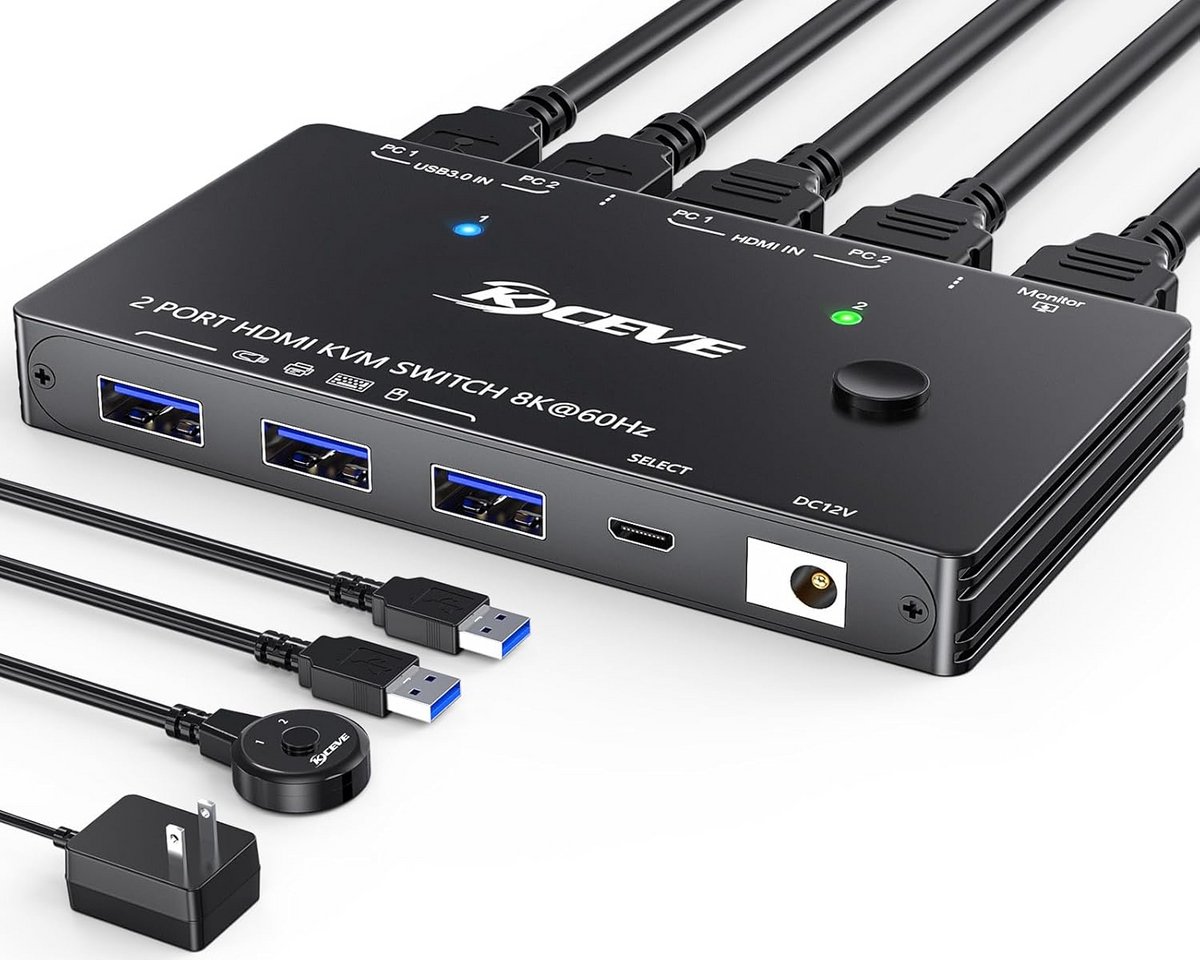 8K HDMI 2.1 KVM Switch 2 poorten - USB 3.0 voor 2 PC's 1 monitor
