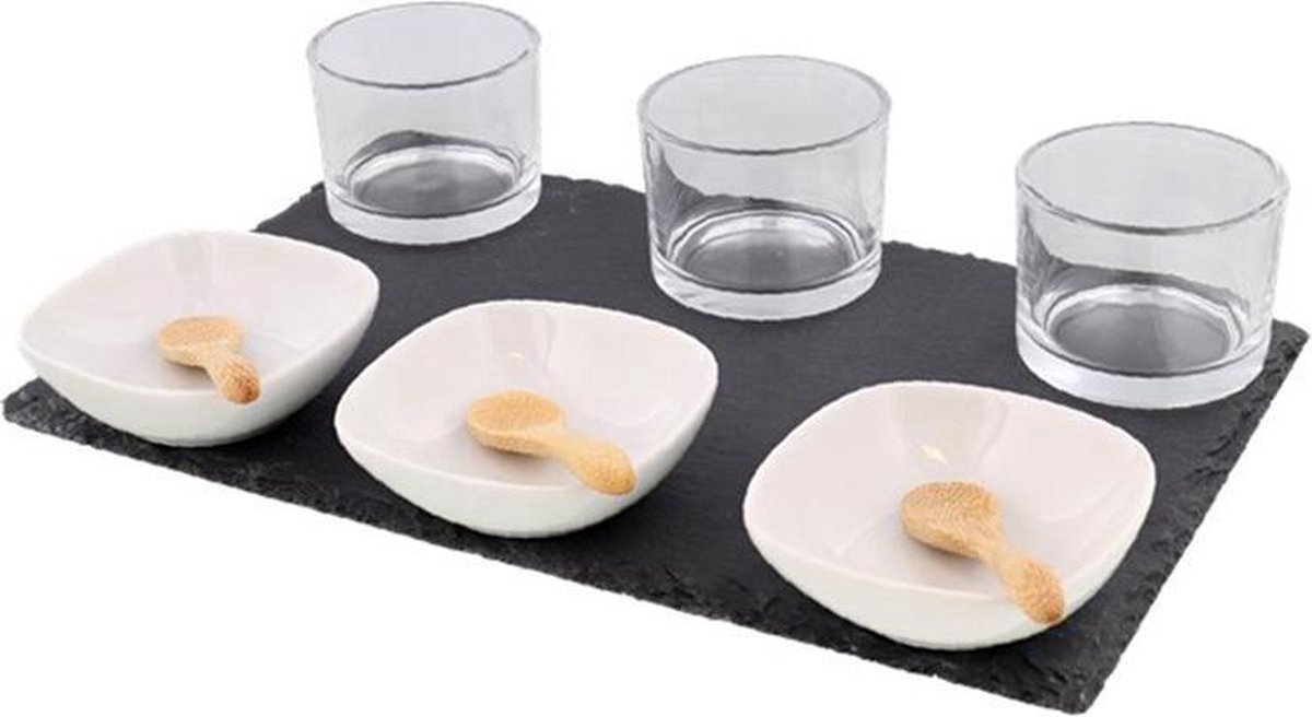 Amuse set-10 Delige serveer set-serveertray Leisteen-Complete set