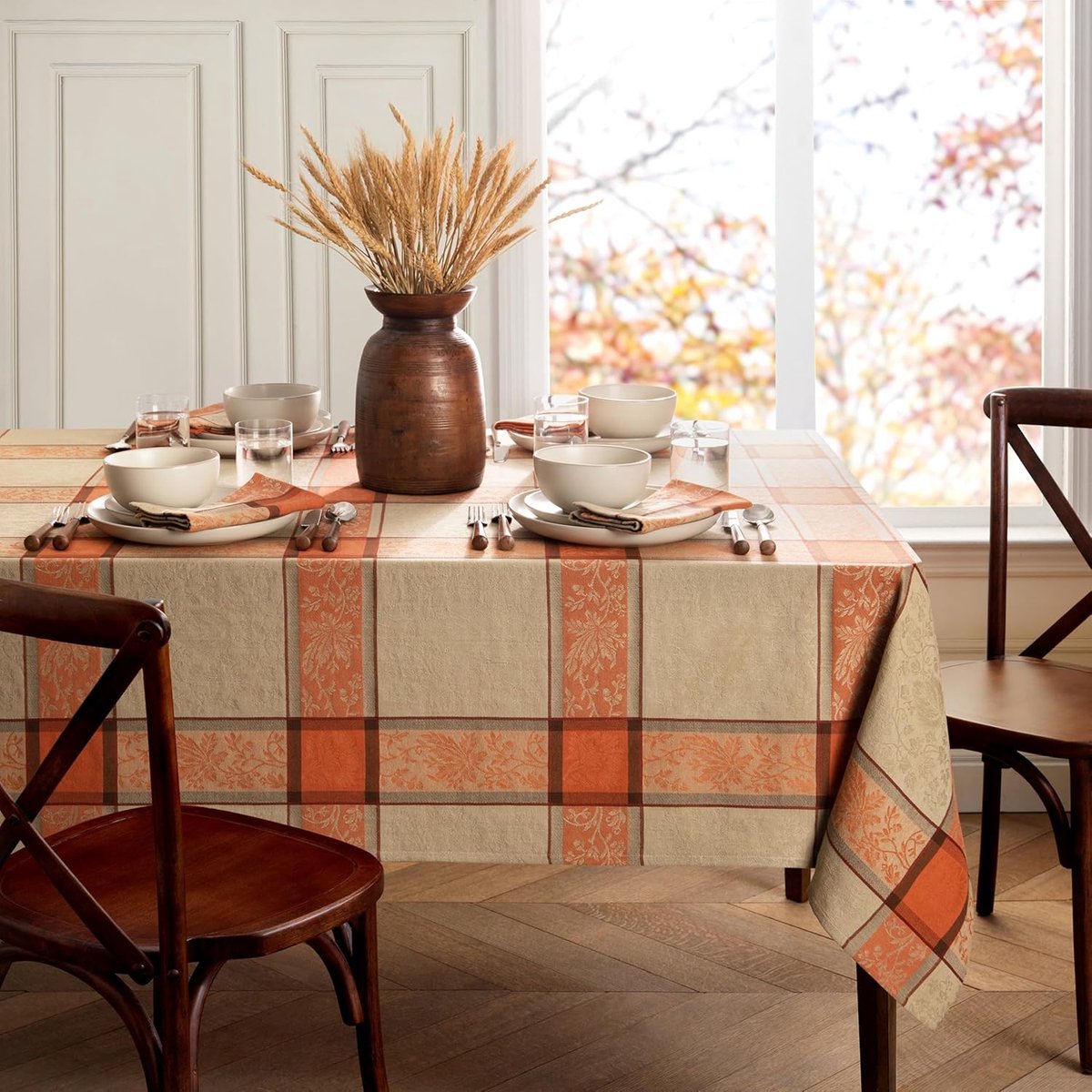 Tafelkleed Jacquard - Herfstkleed - Feestelijk Dekt - Duurzaam Katoen - 60x120 Inch - Multicolor