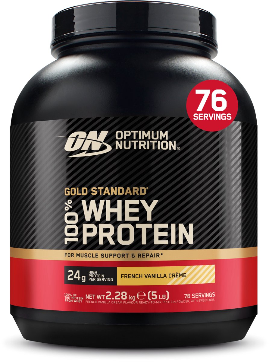 Bol.com Optimum Nutrition Gold Standard 100% Whey Protein - French Vanilla - Proteine Poeder - Eiwitshake - 2270 gram (71 servings) aanbieding
