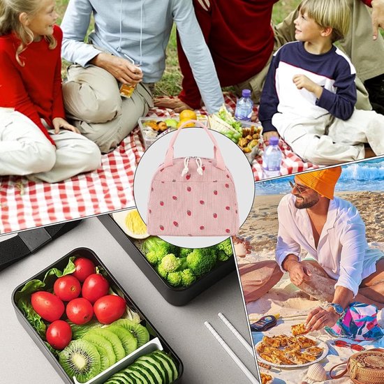 Lunchtas Herbruikbaar - Isolatie Tas - Maaltijd Meenemen - Extra Vakken - 25x19x19cm - Lichtroze — afbeelding 3