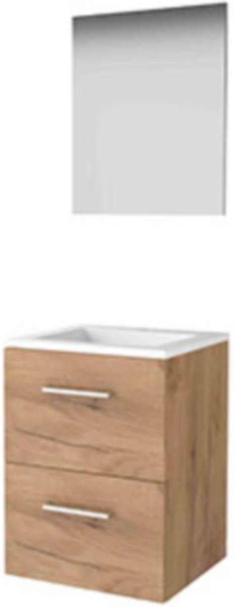 Basic-Line Basic 46 Badkamermeubelset - 50 x 46 cm - Met Grepen - 2 Lades - Acryl Wastafel - 1 Kraangat - Spiegel - Whisky Oak