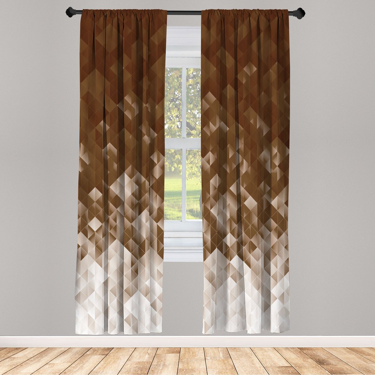 ABAKUHAUS Geometrische Gordijnen, Set van 2 Panelen voor Woonkamer en Slaapkamer, 150 x 245 cm, Umber Wit