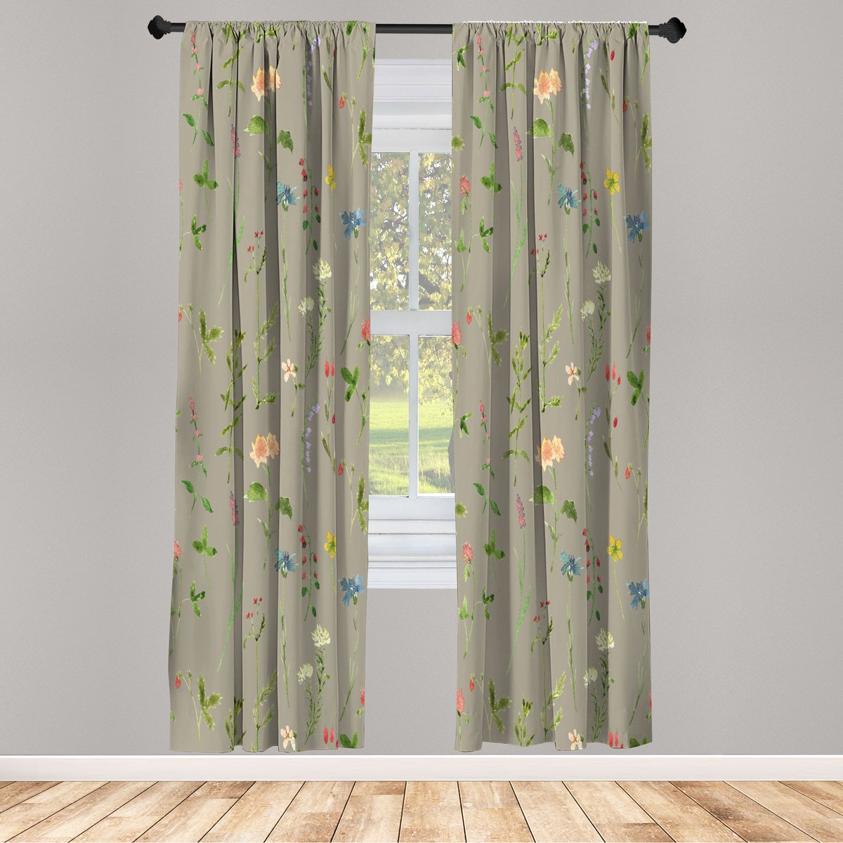 ABAKUHAUS Bloemengordijnen, Tuinkunstwerk, Set van 2 panelen voor Woonkamer en Slaapkamer, 150 cm x 175 cm, Saliegroen
