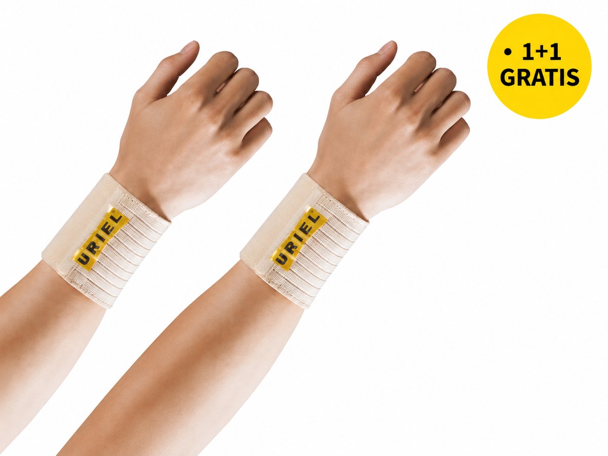 Uriel - Polsbrace - Polsbandage - 1+1 Gratis - Ondersteuning bij polsklachten - Unisex - Beige - Maat XS