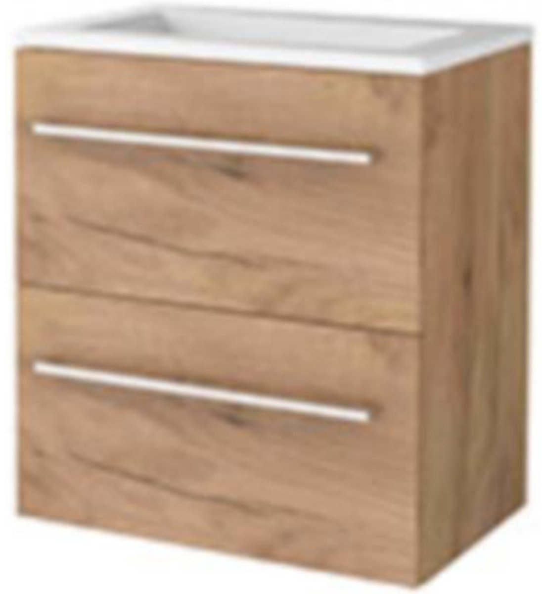 Basic-Line Start 39 Badkamermeubelset - Ondiep - 60 x 39 cm - Met Grepen - 2 Lades - Acryl Wastafel - Zonder Kraangat - Whisky Oak