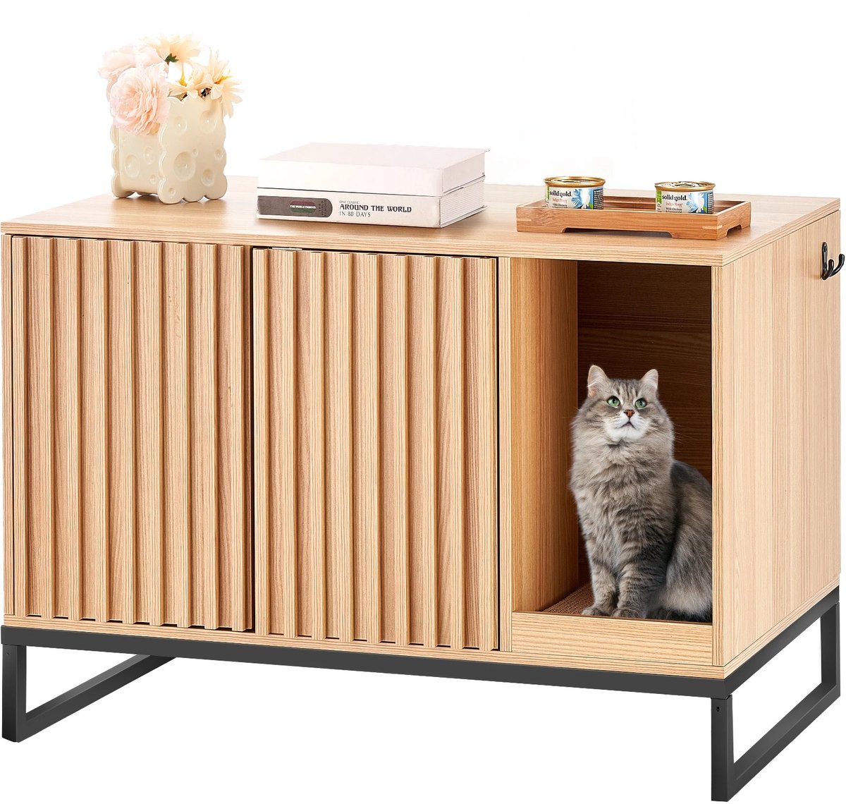 HOB Kattenbak Kast - Kattenkast - Kattenhuis - Hout - Verborgen Kattenbak Kattenmeubel - Huisdierkast - Kattenmand