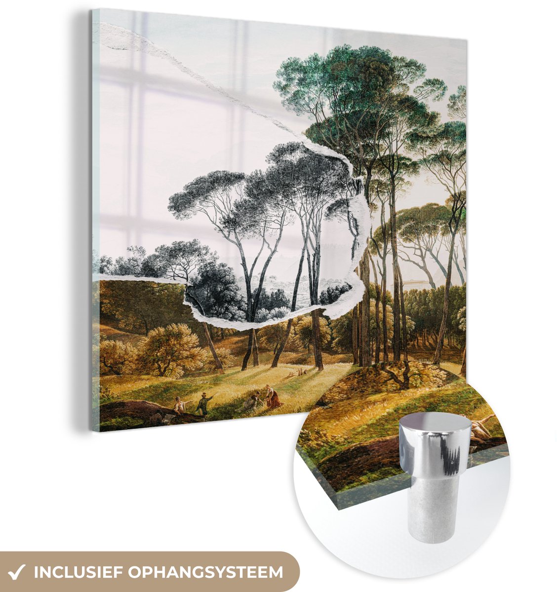 ® Glasschilderij 50x50 cm - Schilderij acrylglas - Italiaans landschap parasoldennen - Kun
