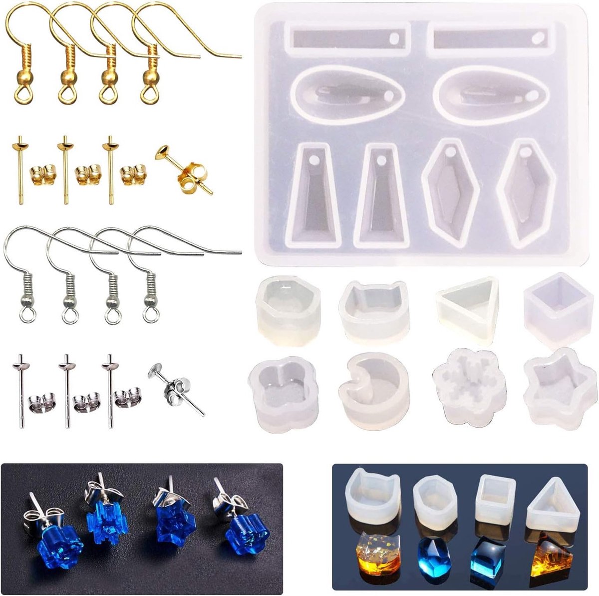 Siliconen sieraden gietvorm - geometrische pendantvorm - 12 vormen en accessoires - perfect voor creatief knutselen - ShopVlot