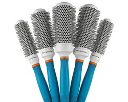 Blauw wit ronde haarborstel set 5 delig voor dames en heren föhn borstel set met metalen kern en kunststof pinnen geschikt voor blow dry styling en dagelijks gebruik
