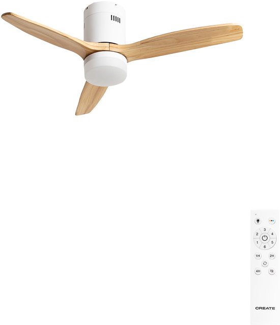 Plafondventilator 40W stil 6 snelheden met LED-lamp 3 kleurtemperaturen wit/licht hout 132 cm