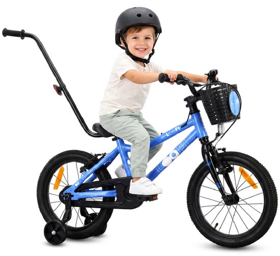 Sun Baby Kinderfiets 16 Inch LOOFI, Fiets voor Jongen 4-6 Jaar, Max 50 kg - licht aluminium frame, met zijwieltjes, mandje, bel, stickers - Blauw van Sun Baby — afbeelding 3