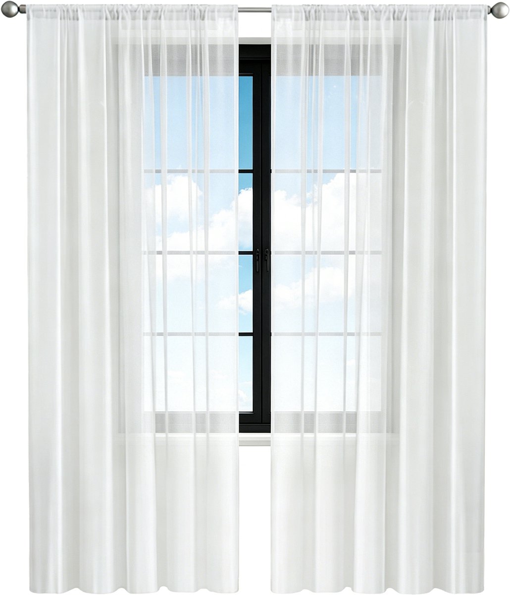 Twee transparante voile gordijnen - semi-transparante raampanelen - witte, doorzichtige gordijnen - lichtgewicht en zacht - 100 x 130 cm - elegante en eenvoudige keukengordijnen - geschikt voor badkamer, slaapkamer en woonkamer.