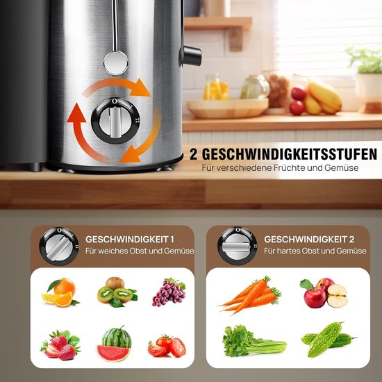 Sapcentrifuges Groenten en Fruit - Kitchen Sapcentrifuge - Juicer voor Groenten & Fruit - Grote Vulopening - 2 Snelheden - 1000 Watt - Zilver van Techwood — afbeelding 4