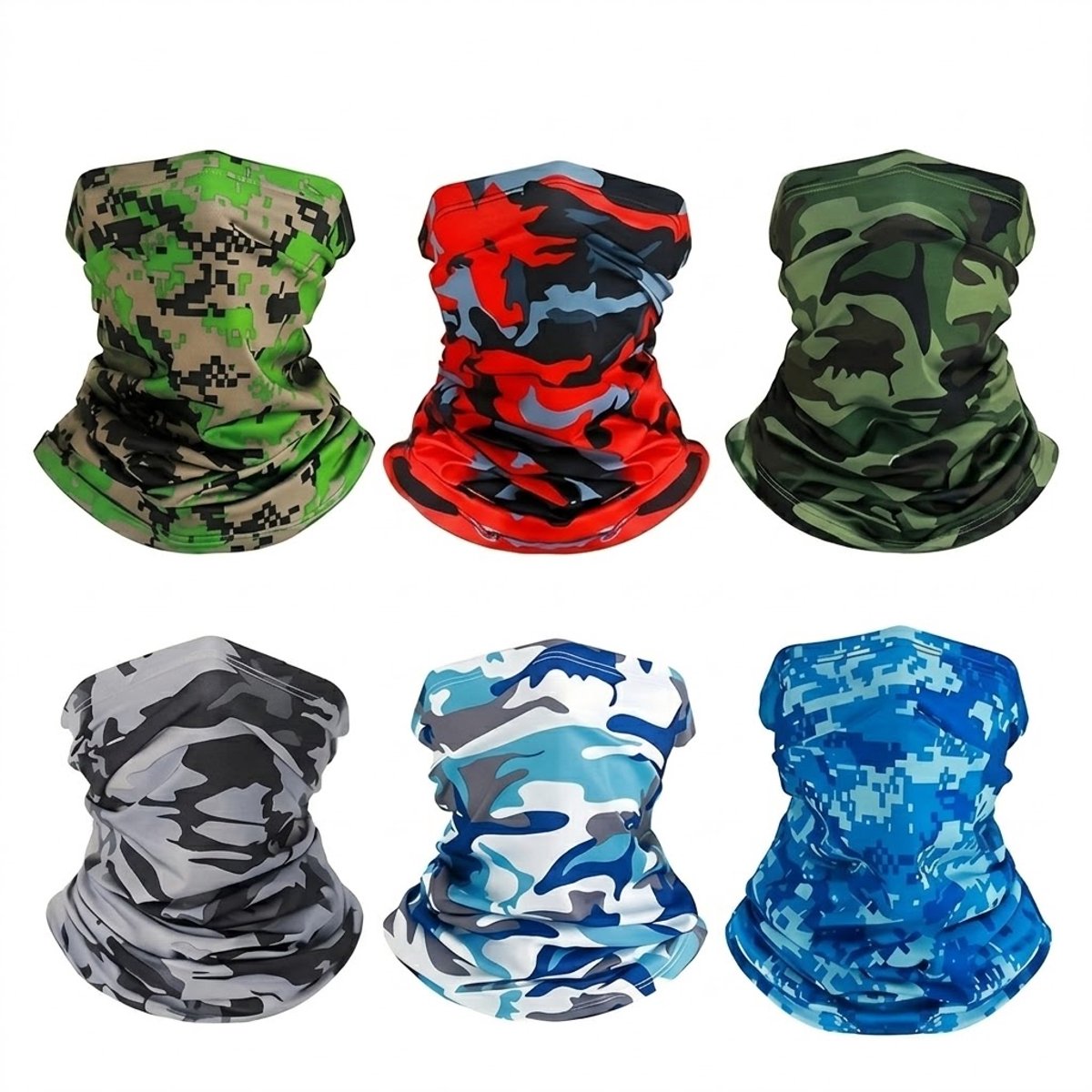 Multicolor nek warmer unisex buff camouflage patroon multifunctionele nekwarmer set 6 stuks naadloze hals doek gezicht sjaal hoofd doek voor buiten activiteiten fietsen hardlopen wandelen