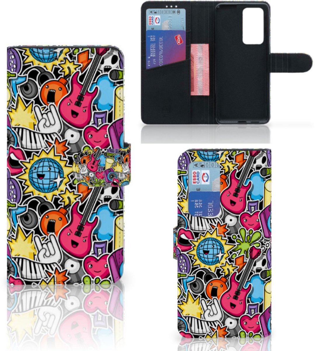 Huawei P40 Pro Wallet Case met Pasjes Punk Rock