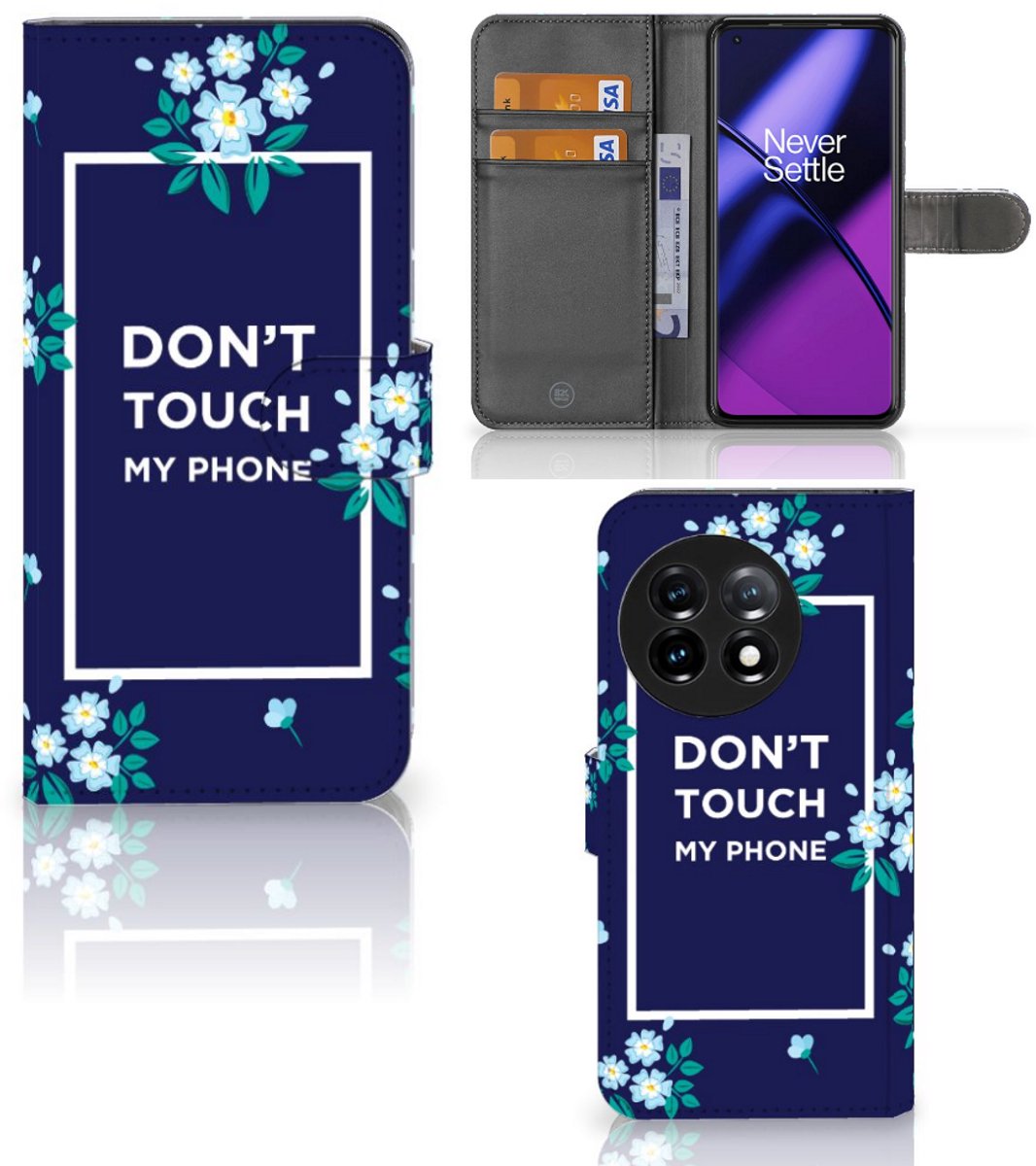 Book Case voor OnePlus 11 Portemonnee Hoesje Flowers Blue DTMP