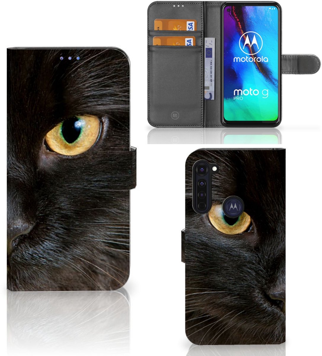 Motorola Moto G Pro Telefoonhoesje met Pasjes Zwarte Kat