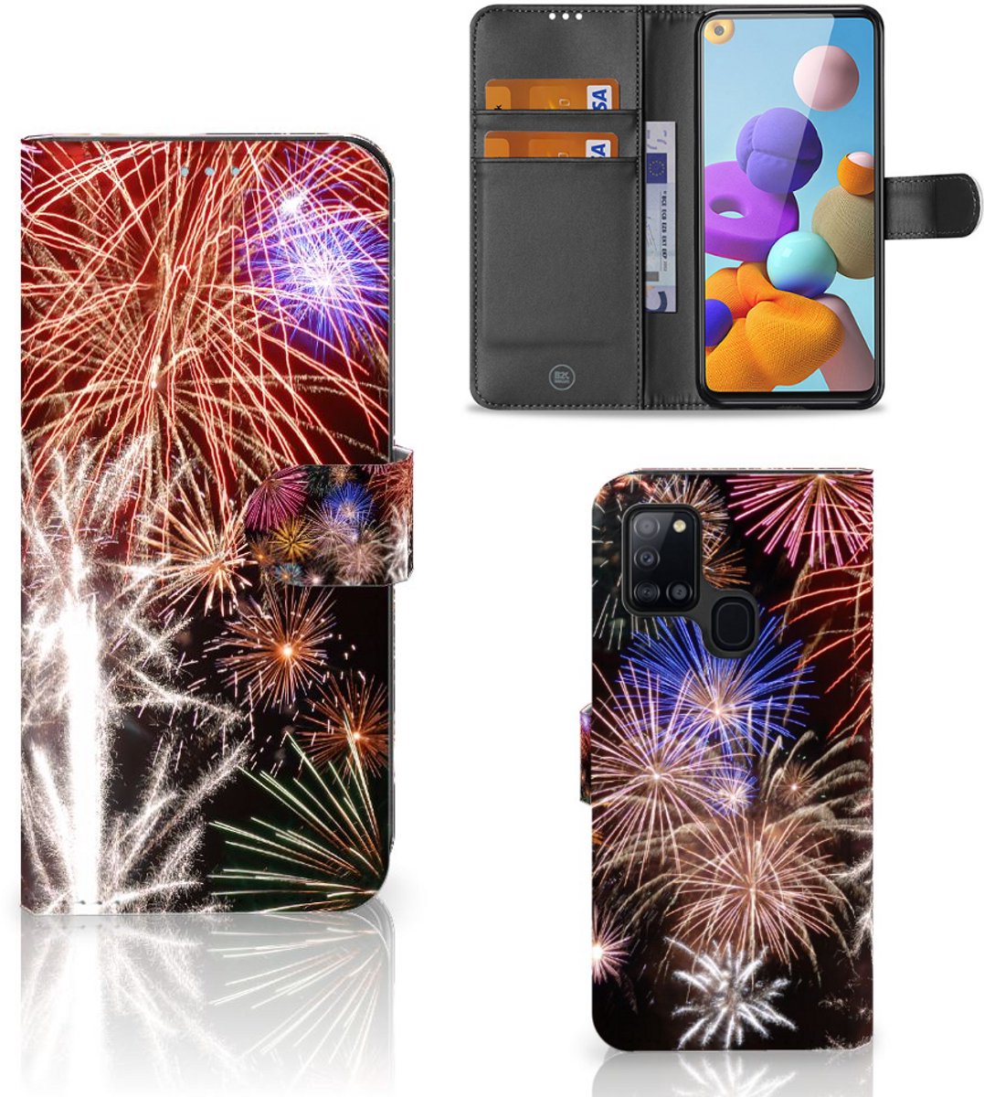 Samsung Galaxy A21s Wallet Case met Pasjes Vuurwerk