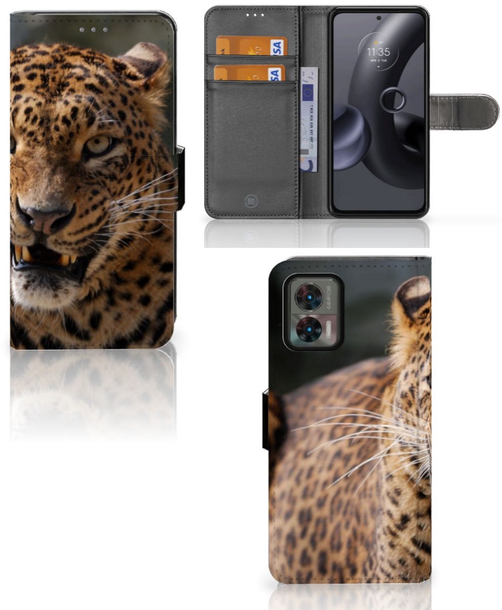 Motorola Edge 30 Neo Telefoonhoesje met Pasjes Luipaard