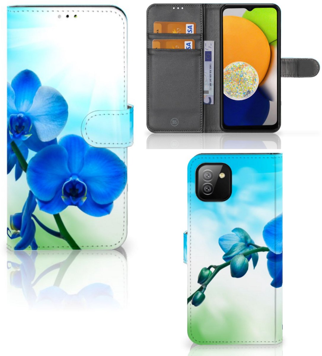 Book Case voor Samsung Galaxy A03 Hoesje Orchidee Blauw - Cadeau voor je Moeder