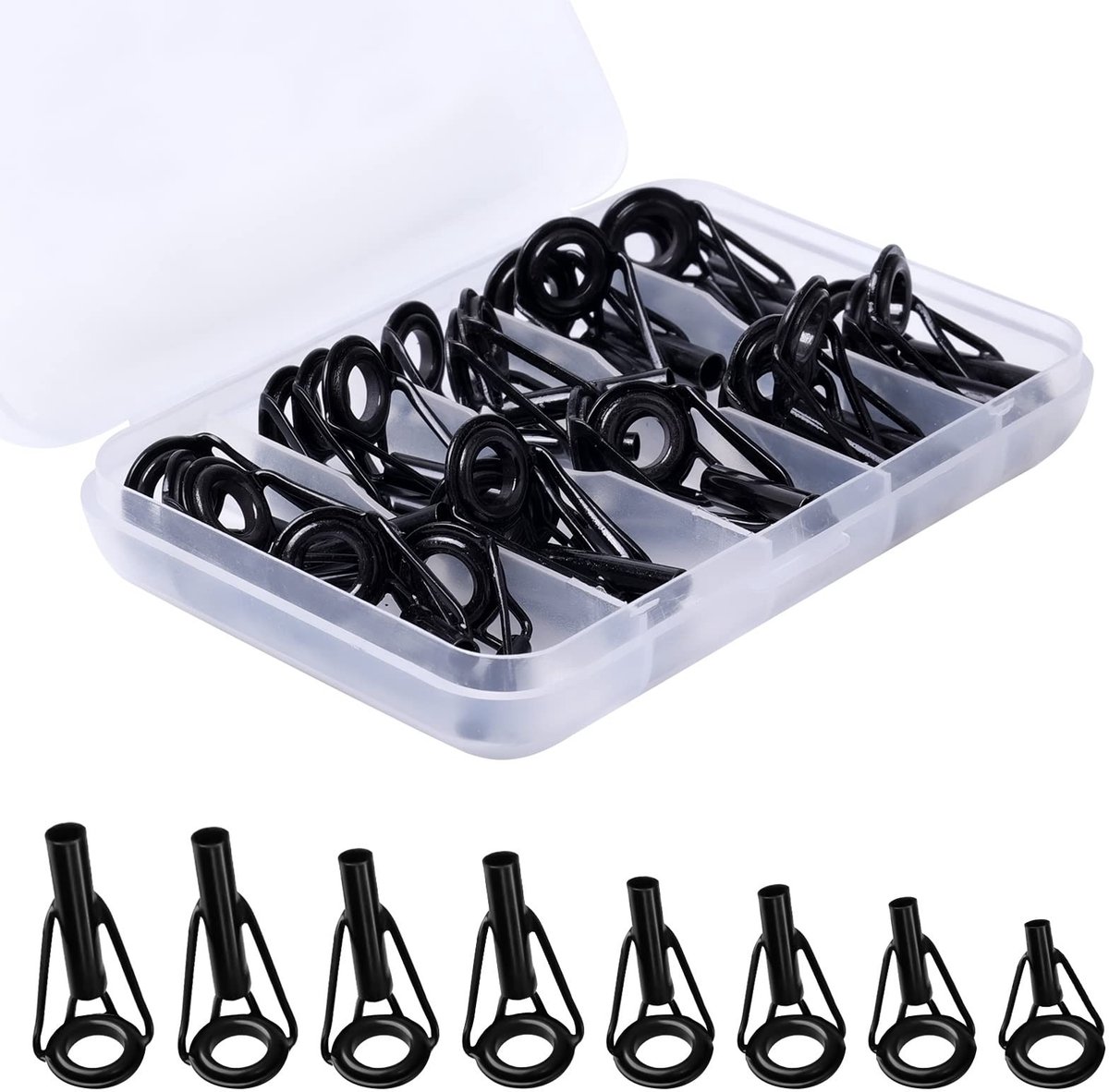 NTHProducts - Fishing Tip Repair Kit - Vissersgereedschap - 40 Onderdelen - Zwart - Reparatie Sets - Voor Zoet- en Zoutwater Vissen - Inclusief Opber