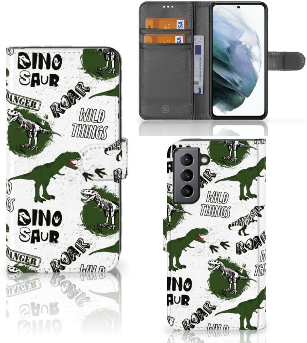 Telefoonhoesje met Pasjes voor Samsung Galaxy S21 FE Dinosaurus