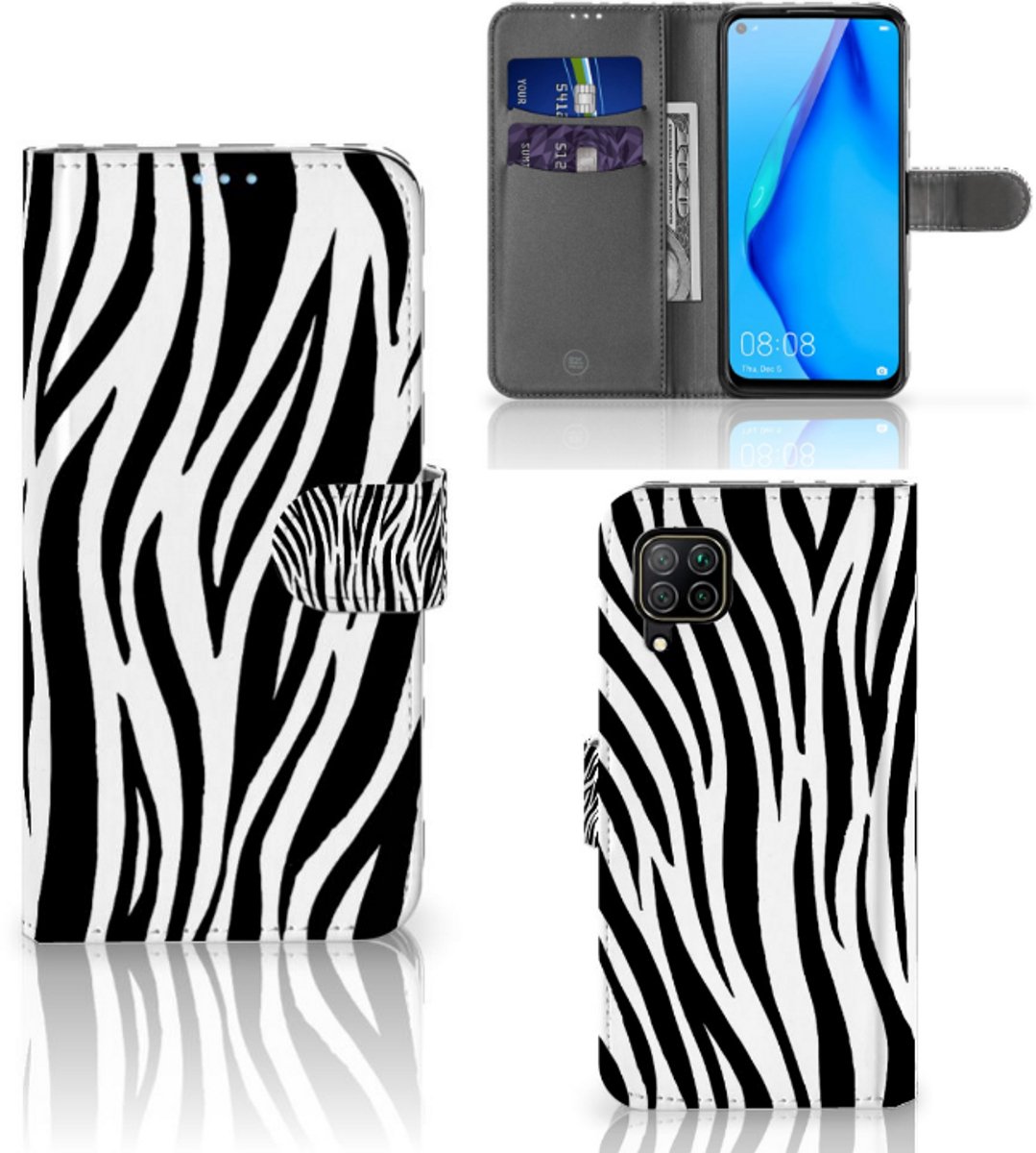 Huawei P40 Lite Telefoonhoesje met Pasjes Zebra