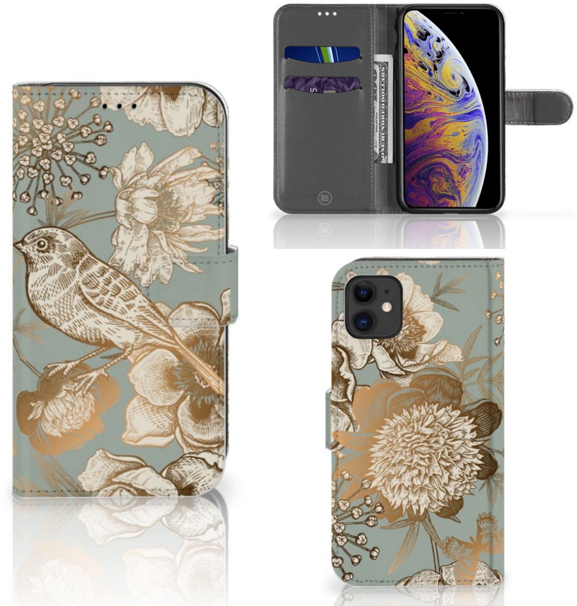 Hoesje voor Apple iPhone 11 Vintage Bird Flowers