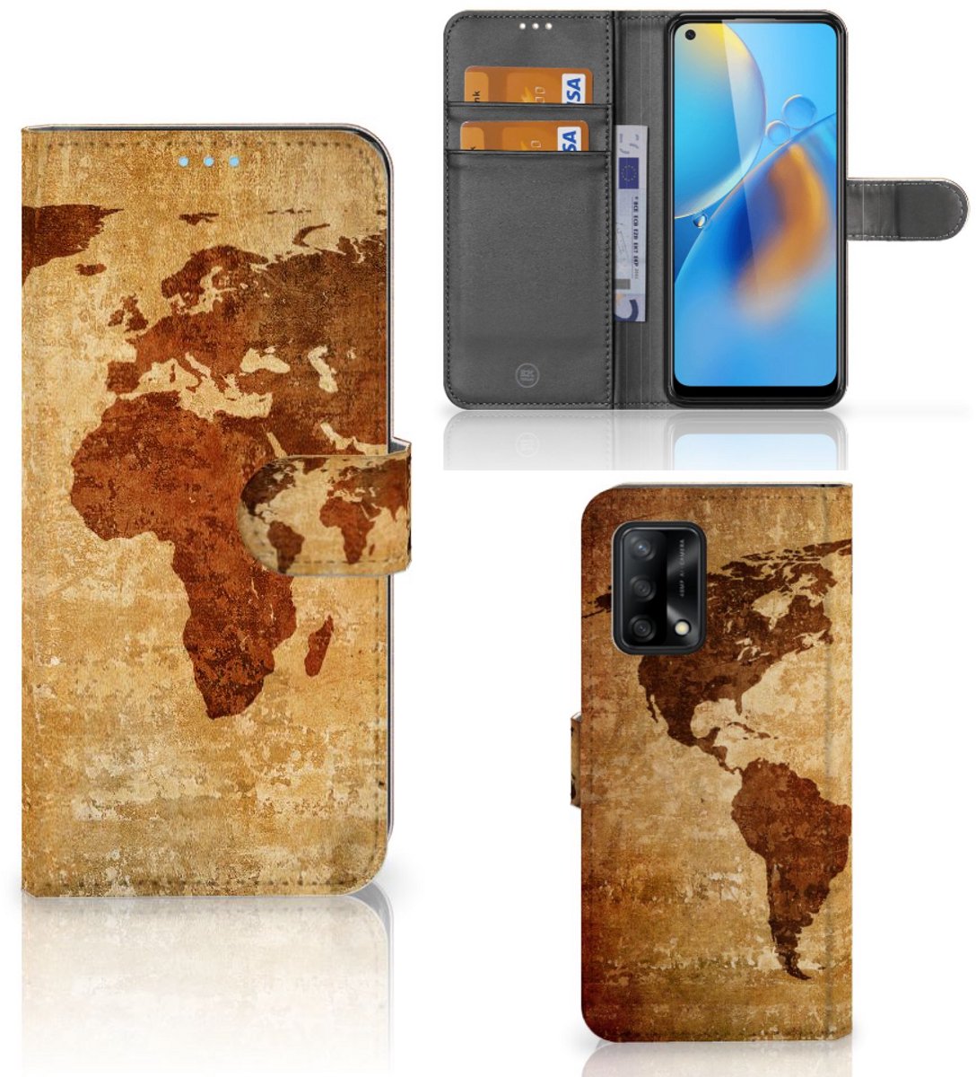OPPO A74 4G Flip Cover Wereldkaart