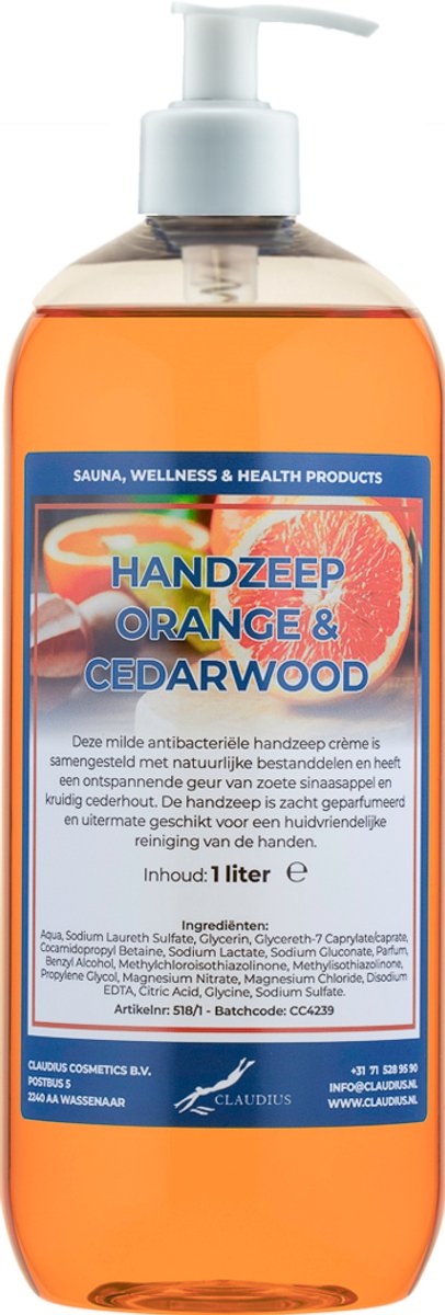 Handzeep Sweet Orange & Cedarwood 1 liter - met gratis pomp