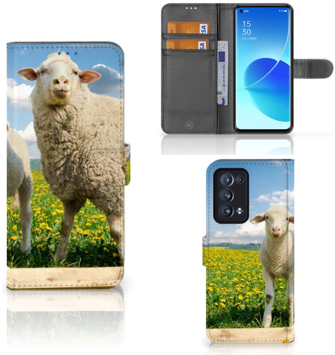 OPPO Reno 6 Pro Plus 5G Telefoonhoesje met Pasjes Schaap en Lammetje