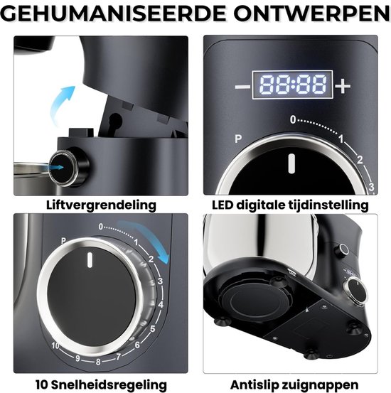 Keukenmachine Krachtige Motor & Stijlvol Design voor Perfecte Resultaten - Keukenrobot met 2 RVS Kommen 4L en 5L en 10 Snelheden - Keukenmixer Stil & Duurzaam voor Mixen en Kneden - Ideaal voor Bakken & Dagelijks Gebruik van Merkloos — afbeelding 4
