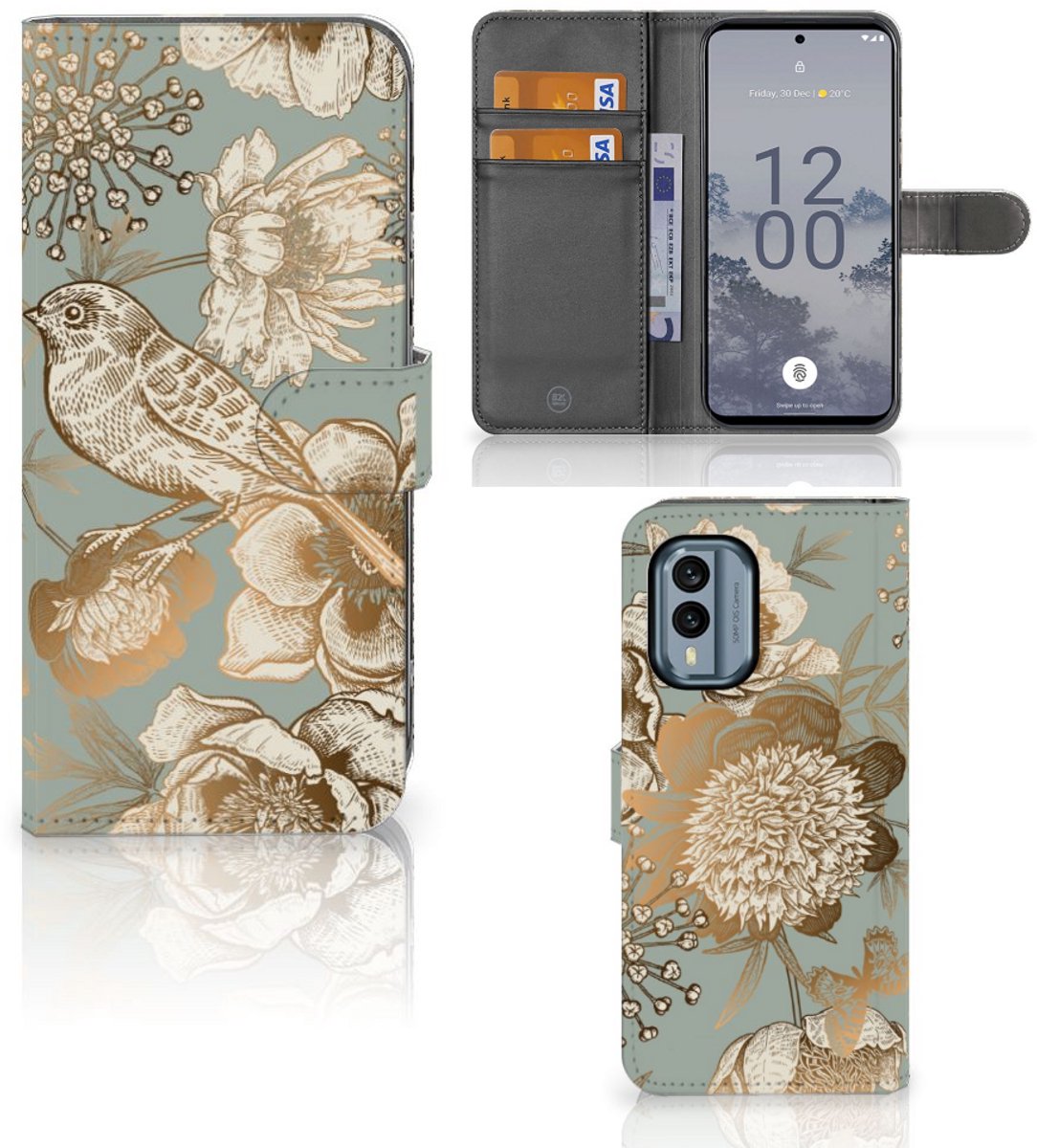 Hoesje voor Nokia X30 Vintage Bird Flowers