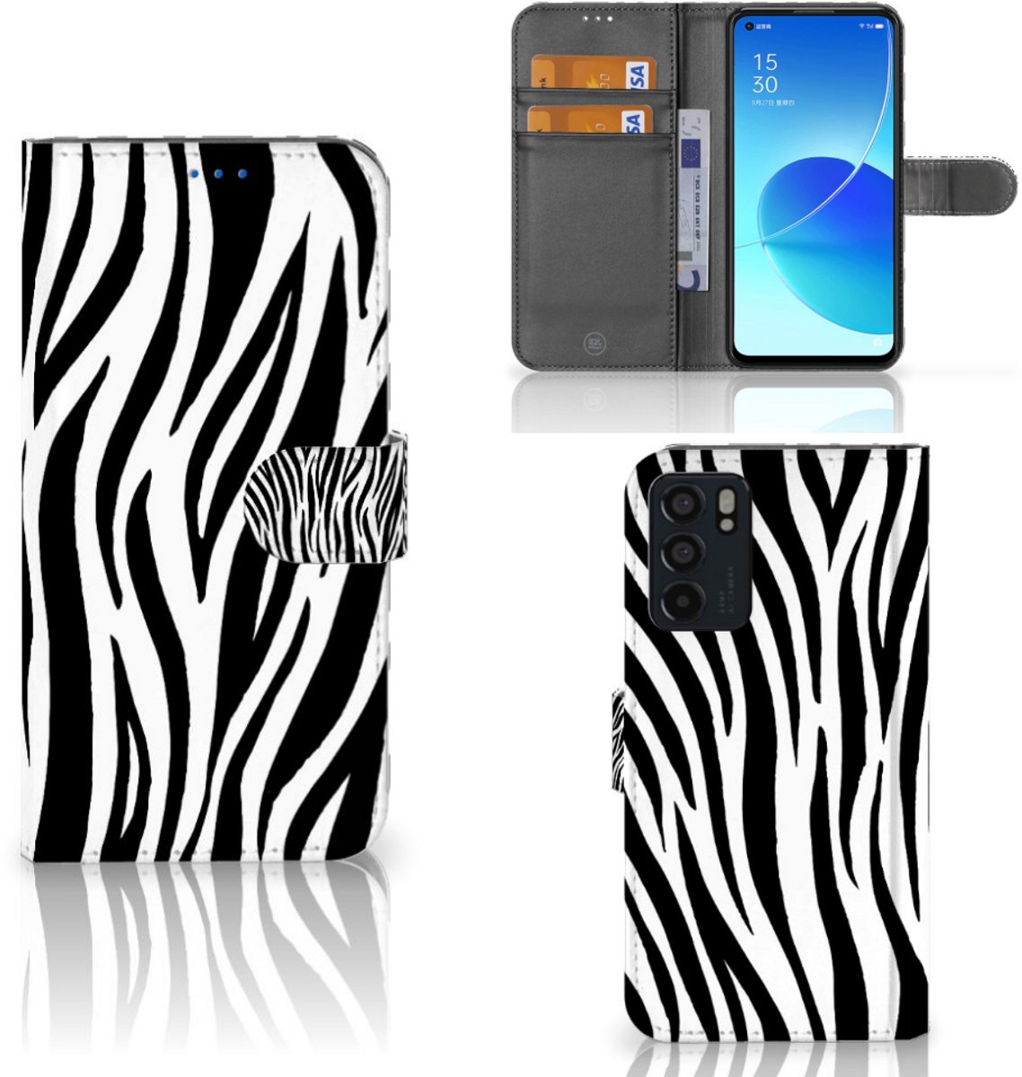 OPPO Reno6 5G Telefoonhoesje met Pasjes Zebra