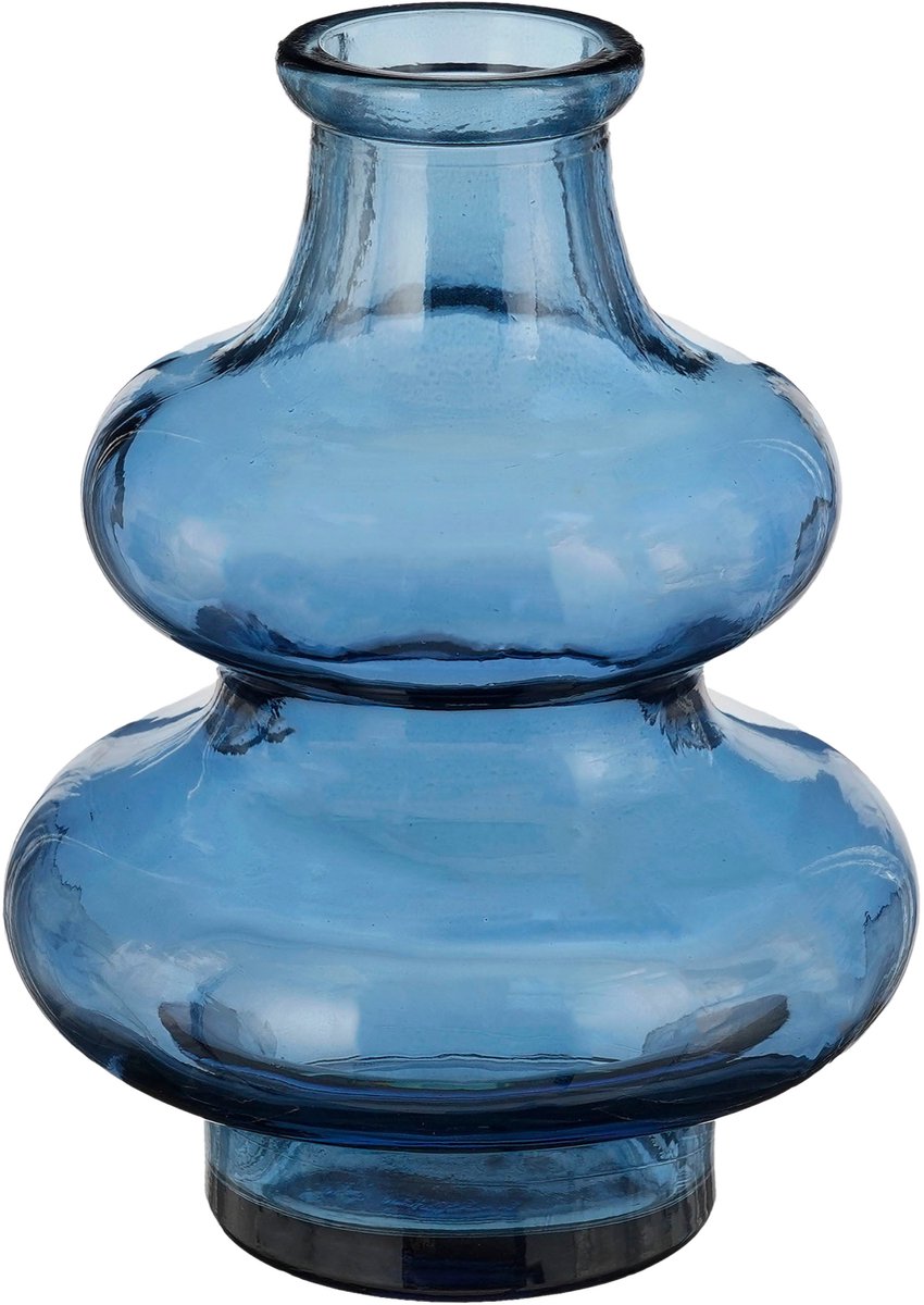 Mica Decorations Bloemenvaas Sira - transparant glas - blauw - D12 x H16 cm - vaas - sierlijk model