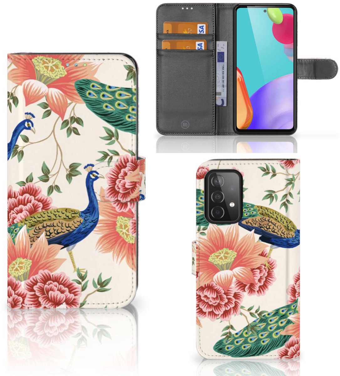 Telefoonhoesje met Pasjes voor Samsung Galaxy A52 Pink Peacock