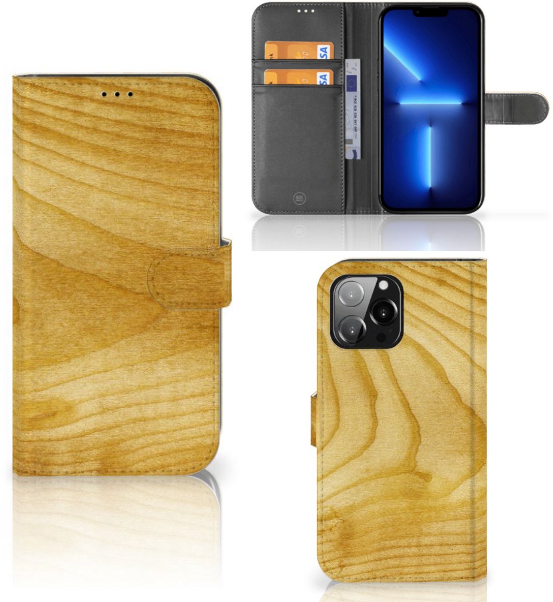 iPhone 13 Pro Max Book Style Case Licht Hout