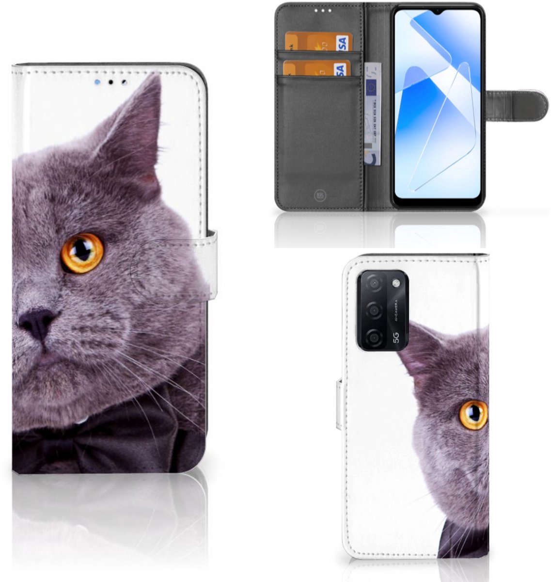 OPPO A16/A16s/A54s Telefoonhoesje met Pasjes Kat