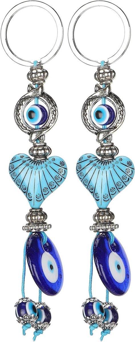 Lucky Eye Sleutelhanger Set, Turkse Blauwe Oog Sieraden, Hartvormige Parelsleutelhanger, Sleutelhanger Decoratie voor Handtas en Portemonnee
