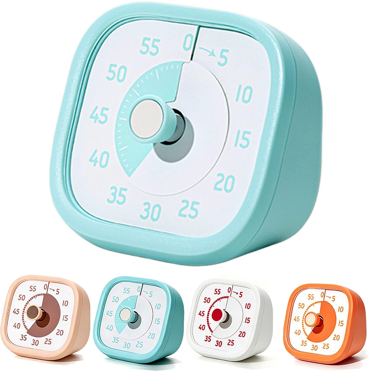 1stuk Timer- 60 minuten kindertimer met visuele aftelling - Visueel - Stille klok - Tijdmanager - Geschikt voor kinderen, volwassenen, studenten, leraren, keuken, werk, school, klaslokaal - 10×9,5×5 cm