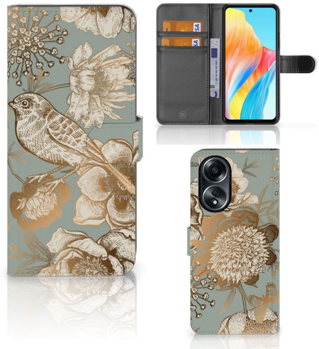 Hoesje voor OPPO A58 4G Vintage Bird Flowers