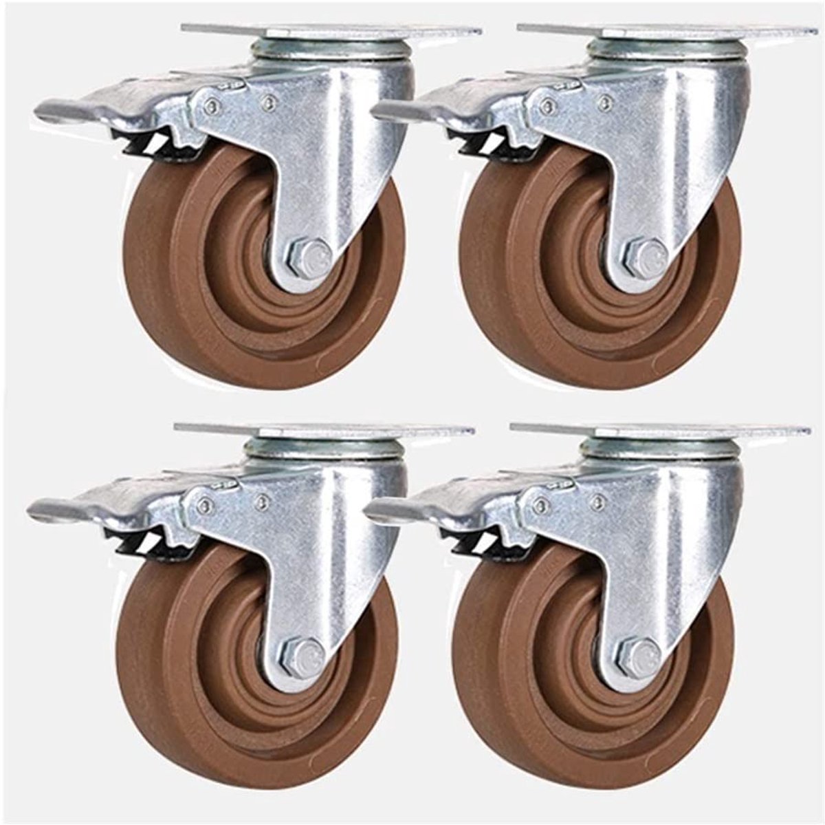 Wielen voor Kasten - Draaibare Plaatwielen - Industriële Transport - Stil en Slijtvast - 12.7 cm Diameter - Bruin