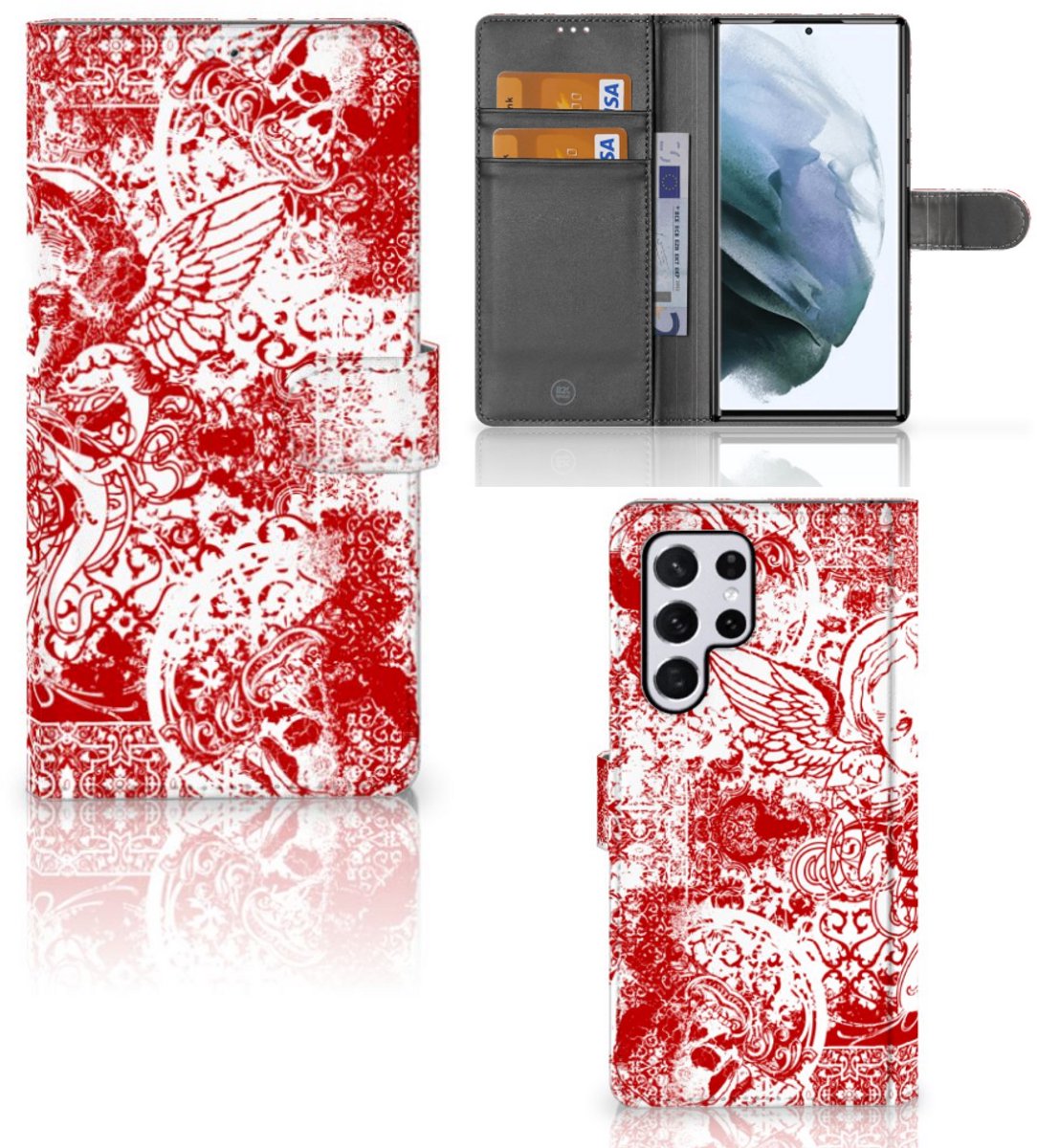 Telefoonhoesje met Naam Samsung Galaxy S22 Ultra Angel Skull Rood