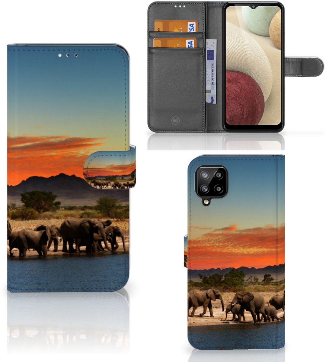 Samsung Galaxy A12 Telefoonhoesje met Pasjes Olifanten